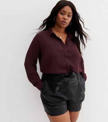burgundy satin shirt womens