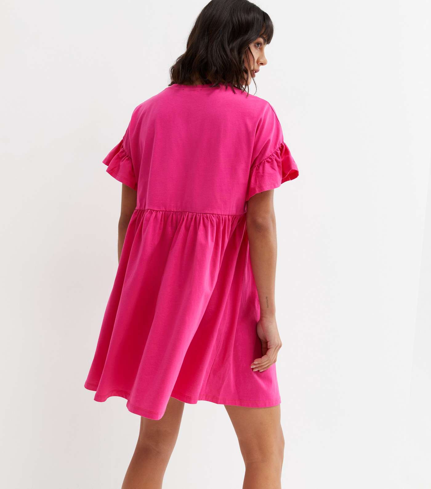 Bright Pink Frill Mini Smock Dress Image 4