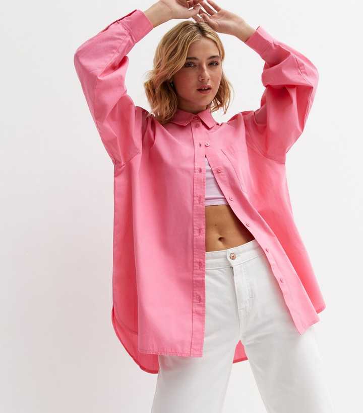 Bright Pink Poplin Oversized Shirt
