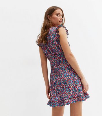 Blue floral outlet ruffle tea dress