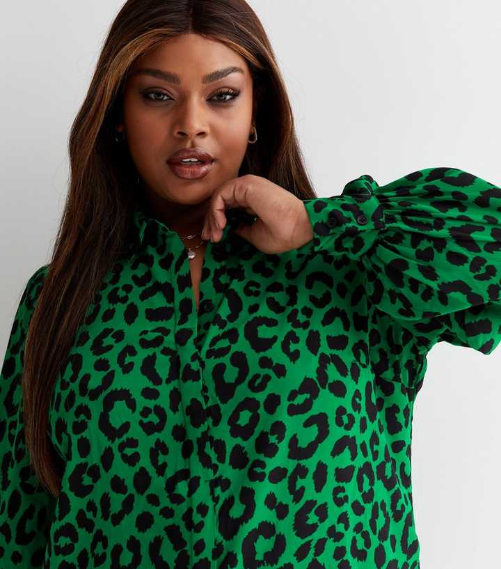 Curves Green Leopard Print Long Shirt