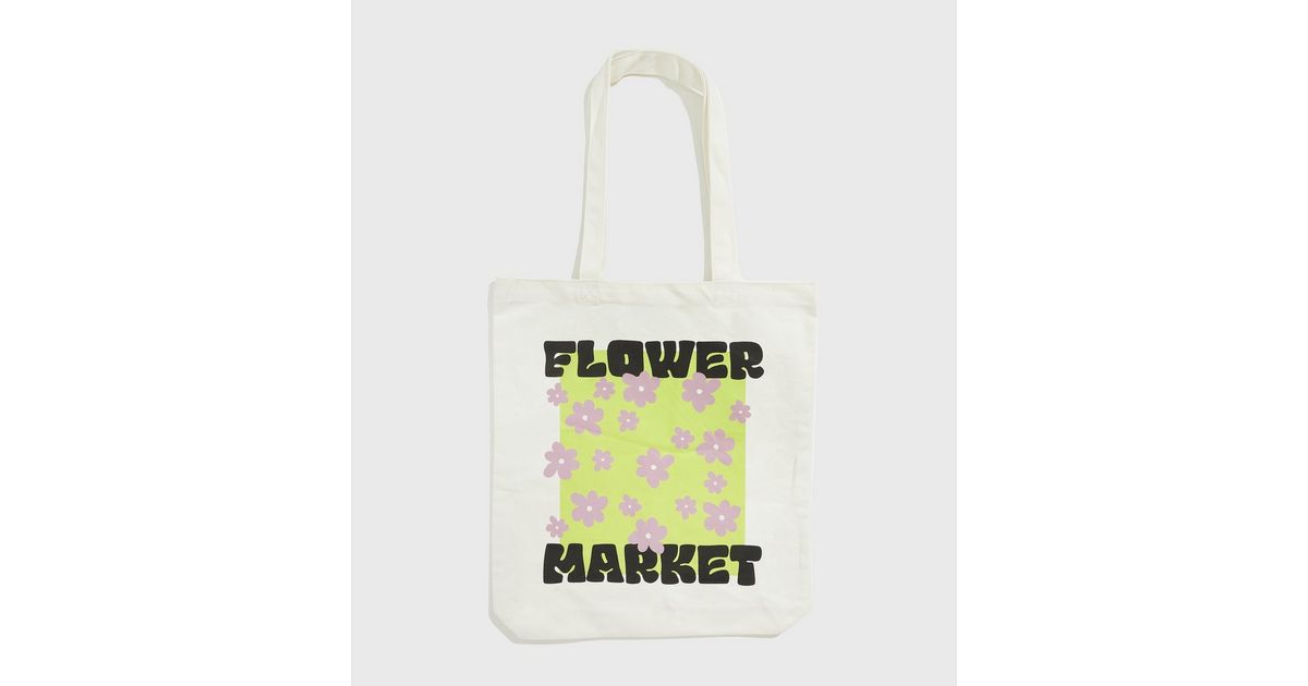 Skinnydip Green Flower Market Floral Logo Tote Bag New Look