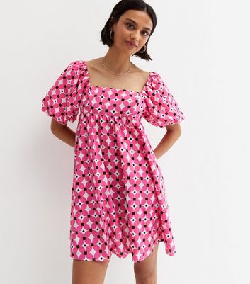 Pink Geometric Square Neck Mini Dress | New Look