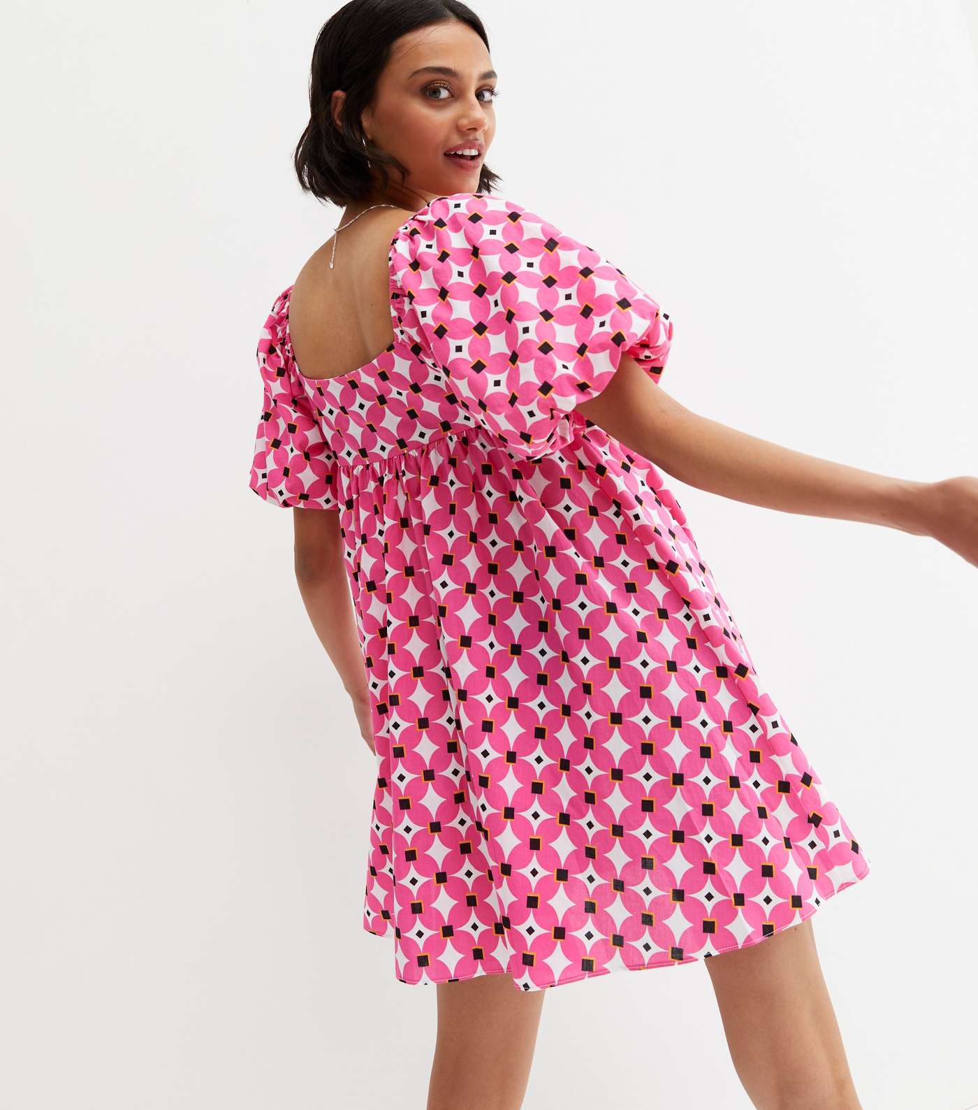Pink Geometric Square Neck Mini Dress Image 4