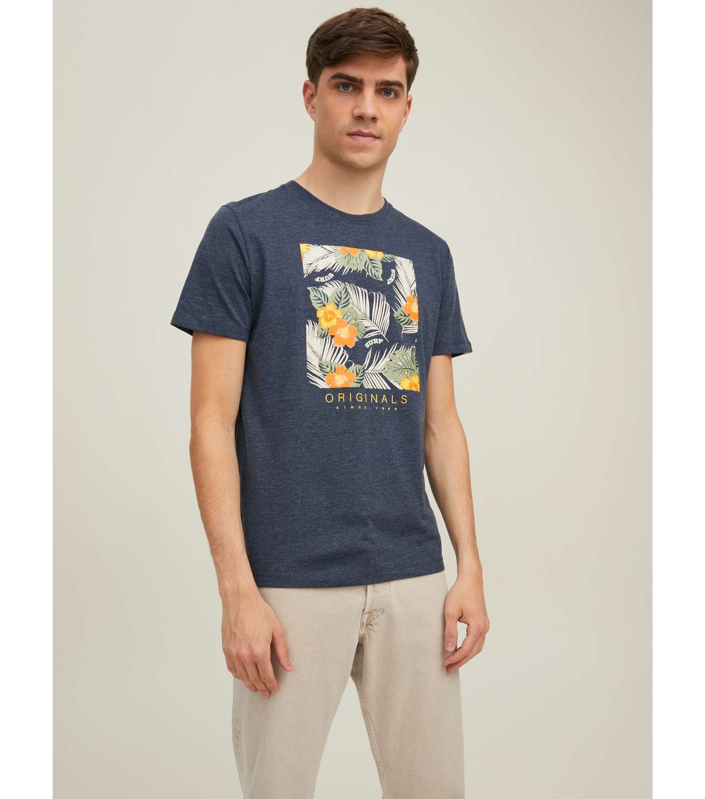 Jack & Jones Navy Palm Box Print T-Shirt