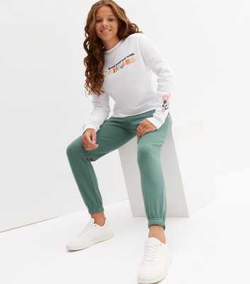 Girls Dark Green High Waist Cuffed Joggers