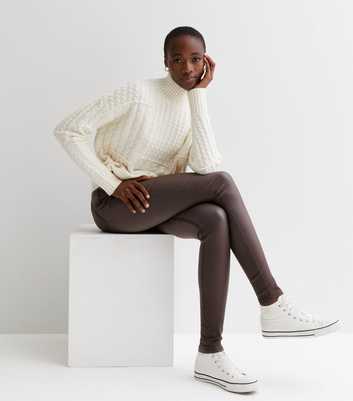 Tall Dark Brown Coated Leather-Look Lift & Shape Jenna Skinny Jeans