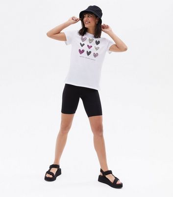 White Heart Animal Print Amour Logo T Shirt New Look