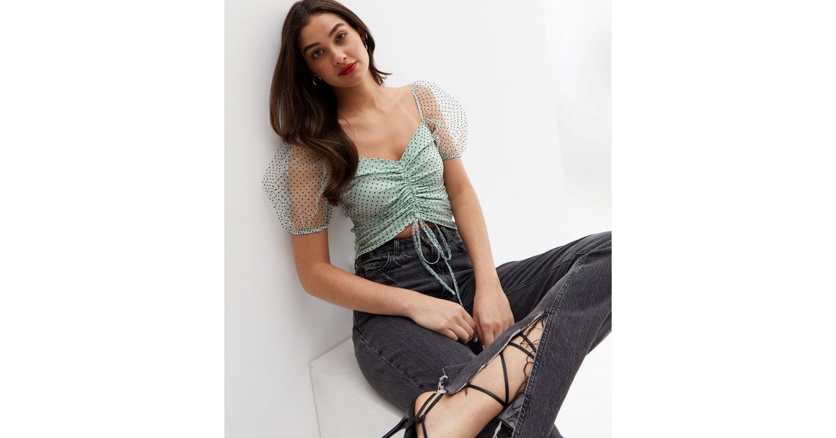 Outta Control Green Mesh Ruched Top