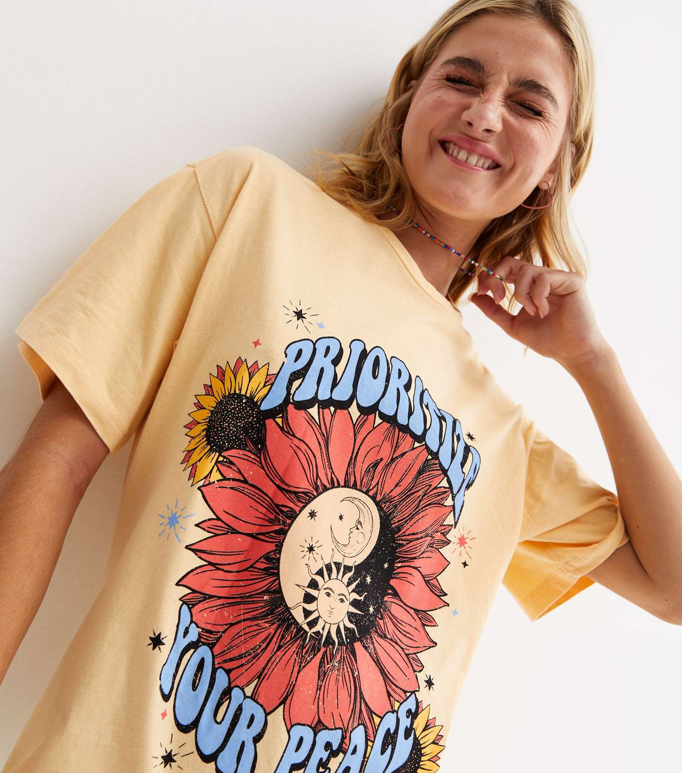 Yellow Prioritize Your Peace Sunshine Logo Oversized T-Shirt