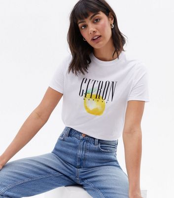 White Lemon Citron Logo T Shirt New Look