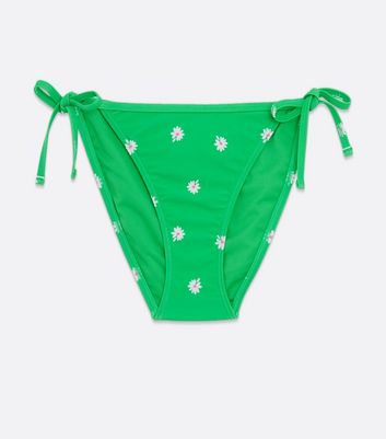 Green Daisy Tie Side Bikini Bottoms New Look