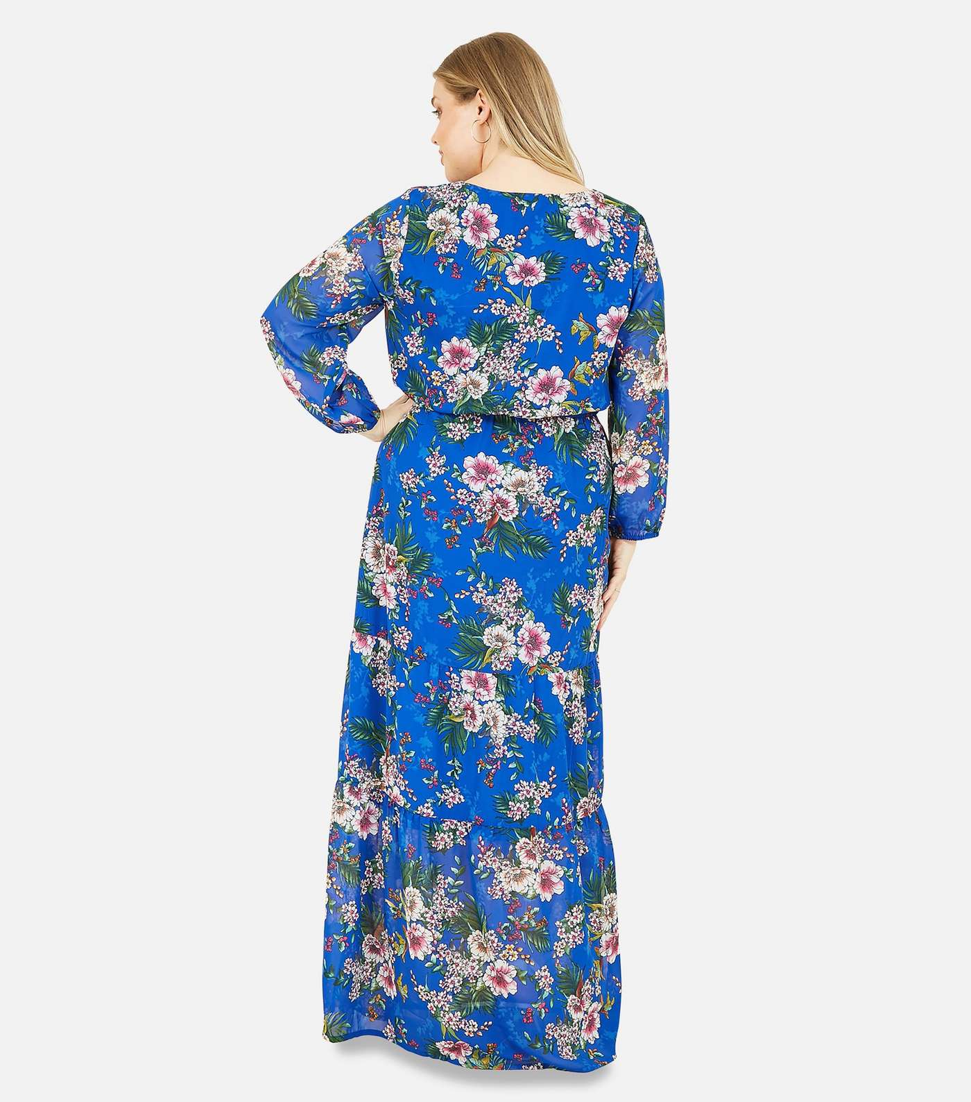 Yumi Curves Blue Floral Button Front Maxi Dress Image 3