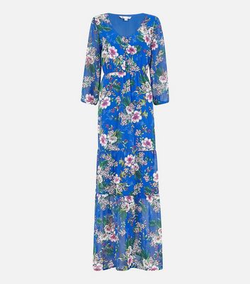 Yumi Curves Blue Floral Button Front Maxi Dress New Look