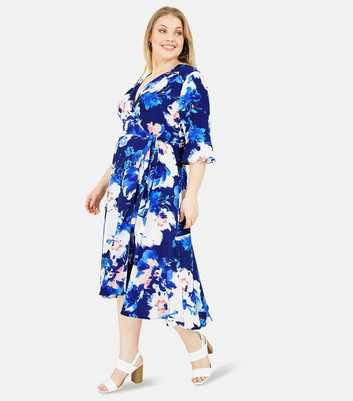 Yumi Curves Navy Floral Midi Wrap Dress