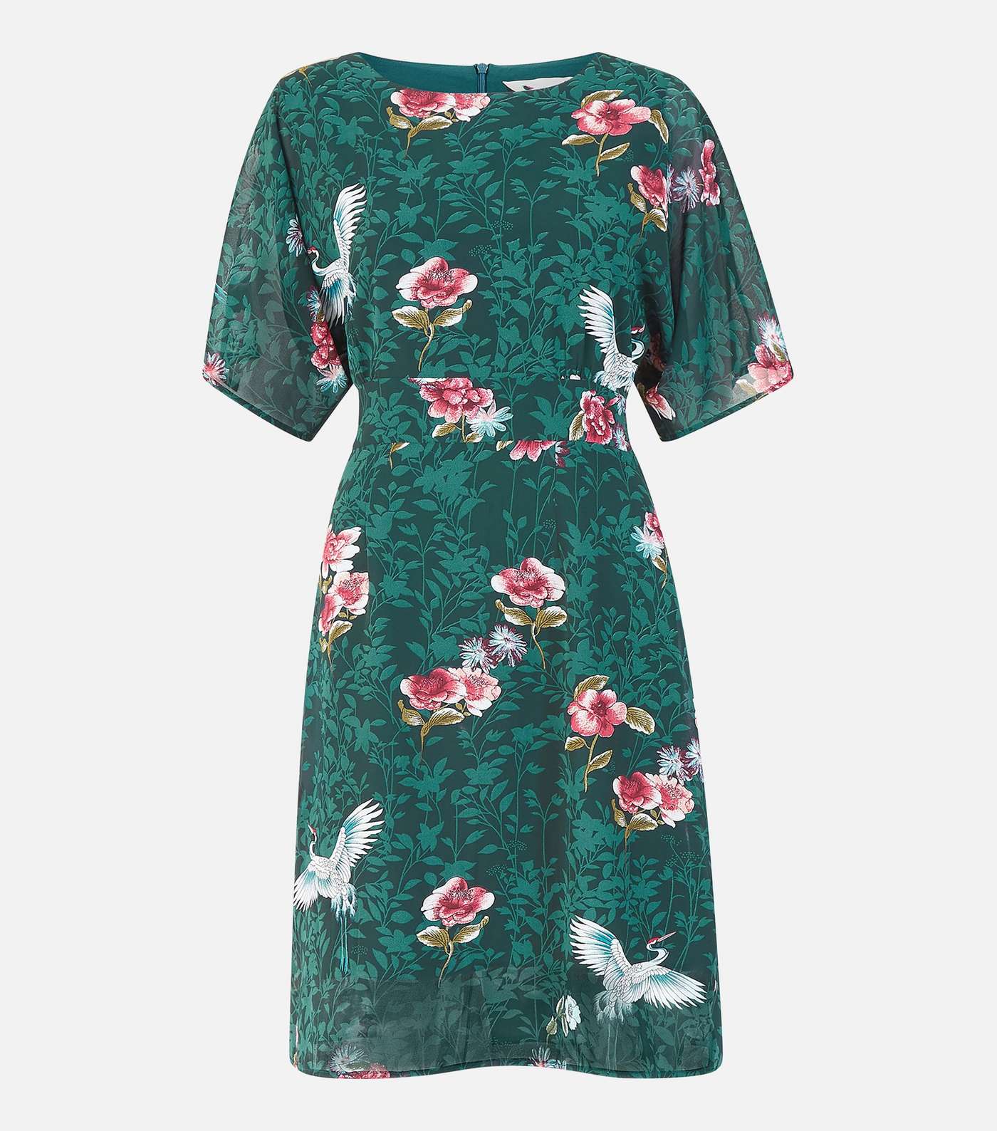 Yumi Curves Green Floral Bird Print Dress Image 4
