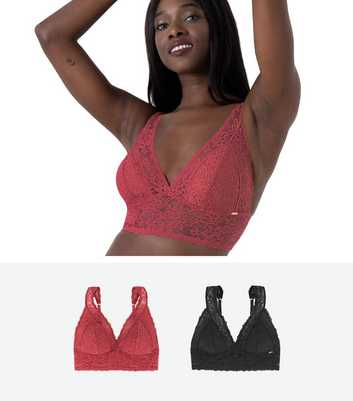 Dorina 2 Pack Black and Red Lace Bralettes