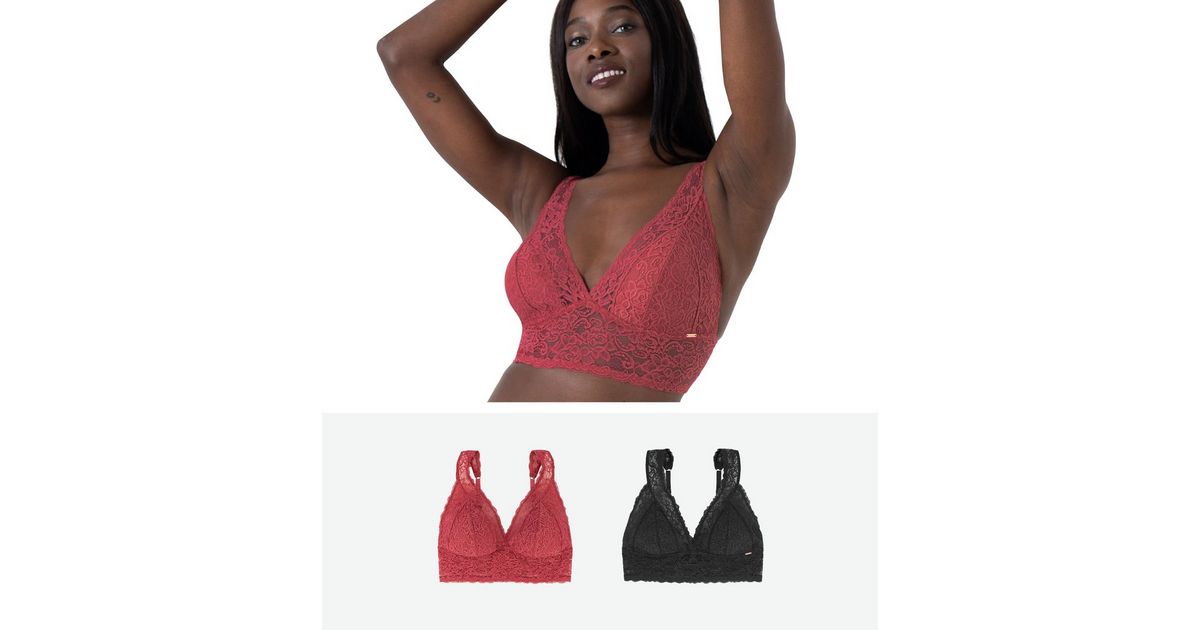 Dorina 2 Pack Black And Red Lace Bralettes New Look 7690