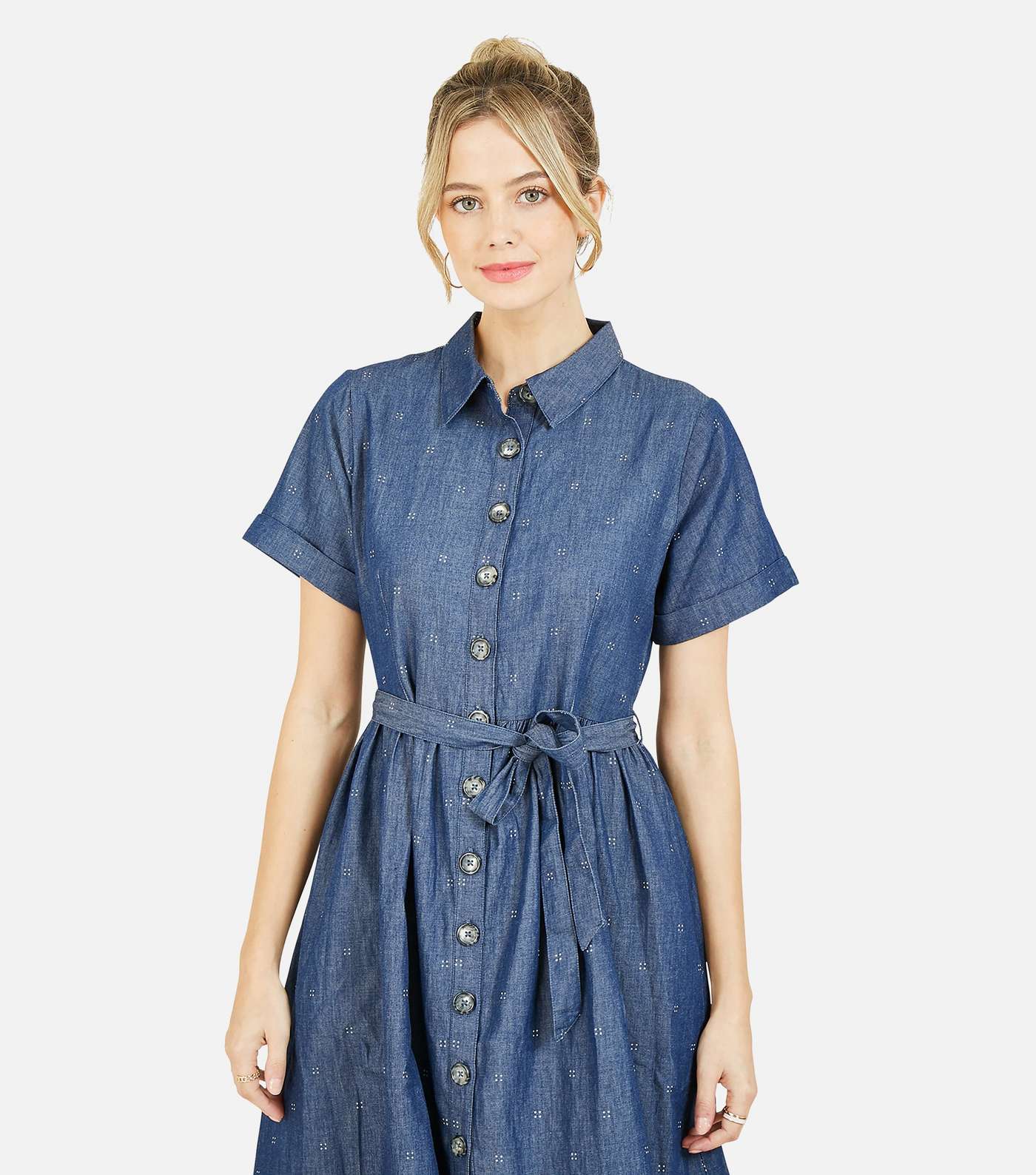 Yumi Blue Spot Denim Shirt Dress Image 2