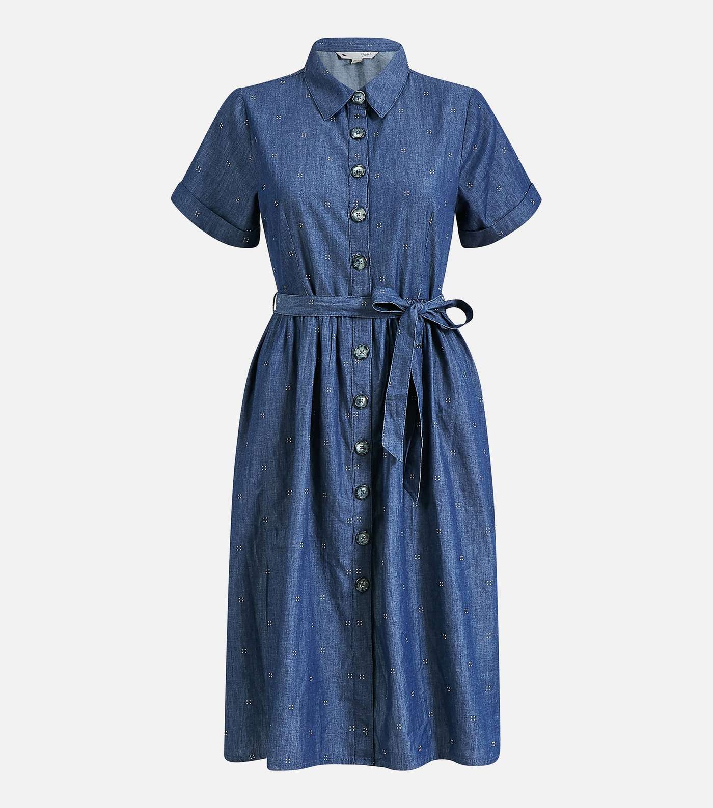 Yumi Blue Spot Denim Shirt Dress Image 4
