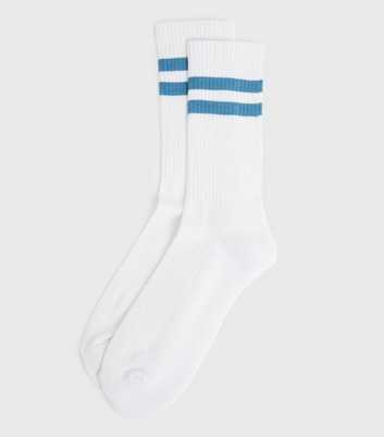 Bright Blue Double Stripe Ribbed Socks