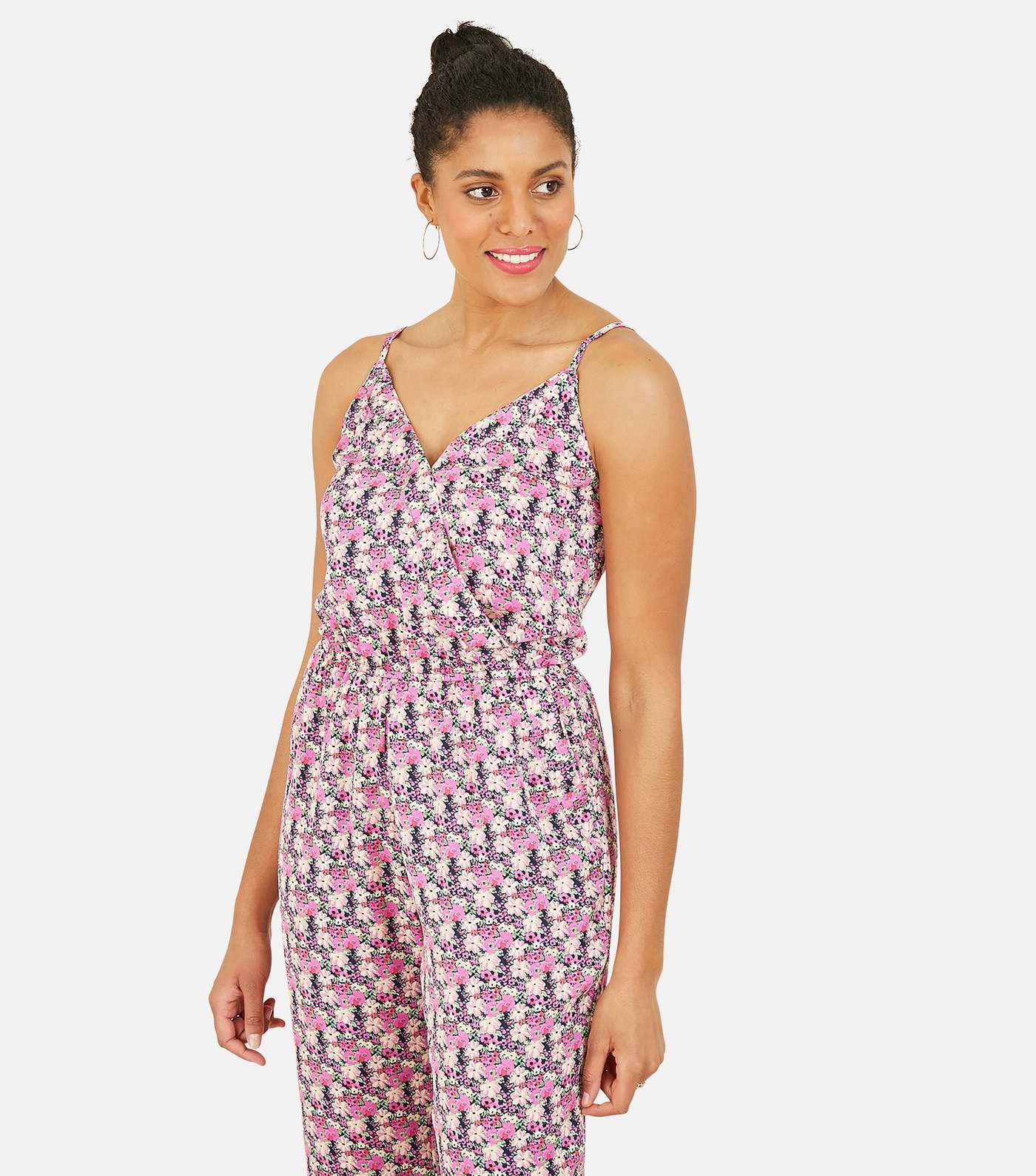 Yumi Bright Pink Ditsy Floral Wrap Jumpsuit Image 2