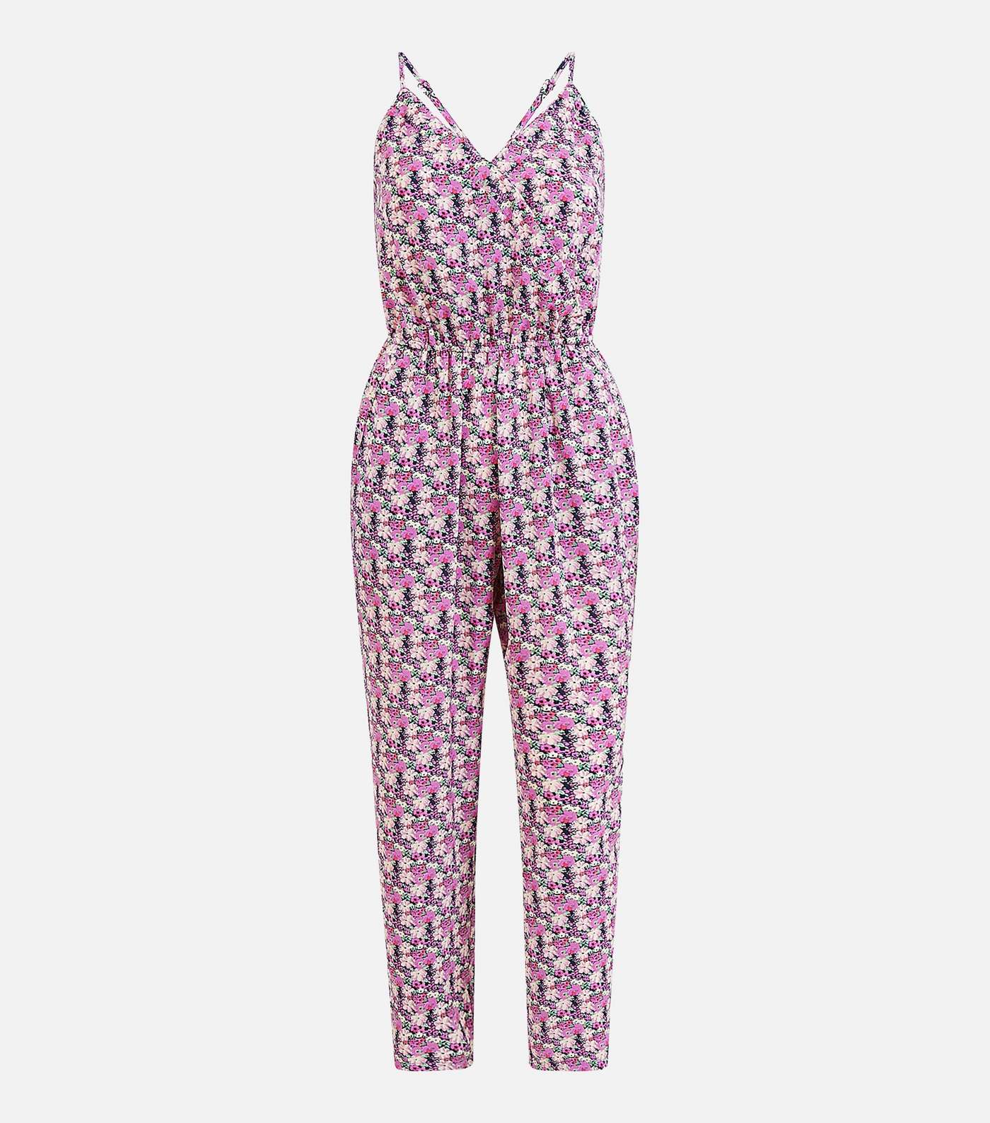 Yumi Bright Pink Ditsy Floral Wrap Jumpsuit Image 4
