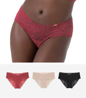 Dorina 3 Pack Red Tan and Black Lace Briefs