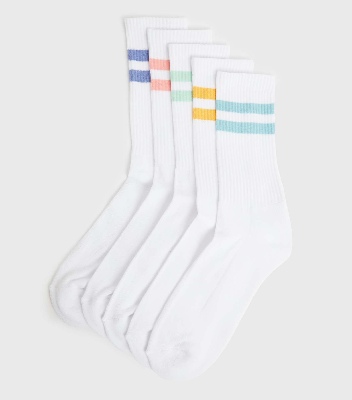 5 Pack White Sports Stripe Socks