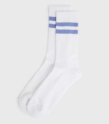 Blue Double Stripe Ribbed Socks