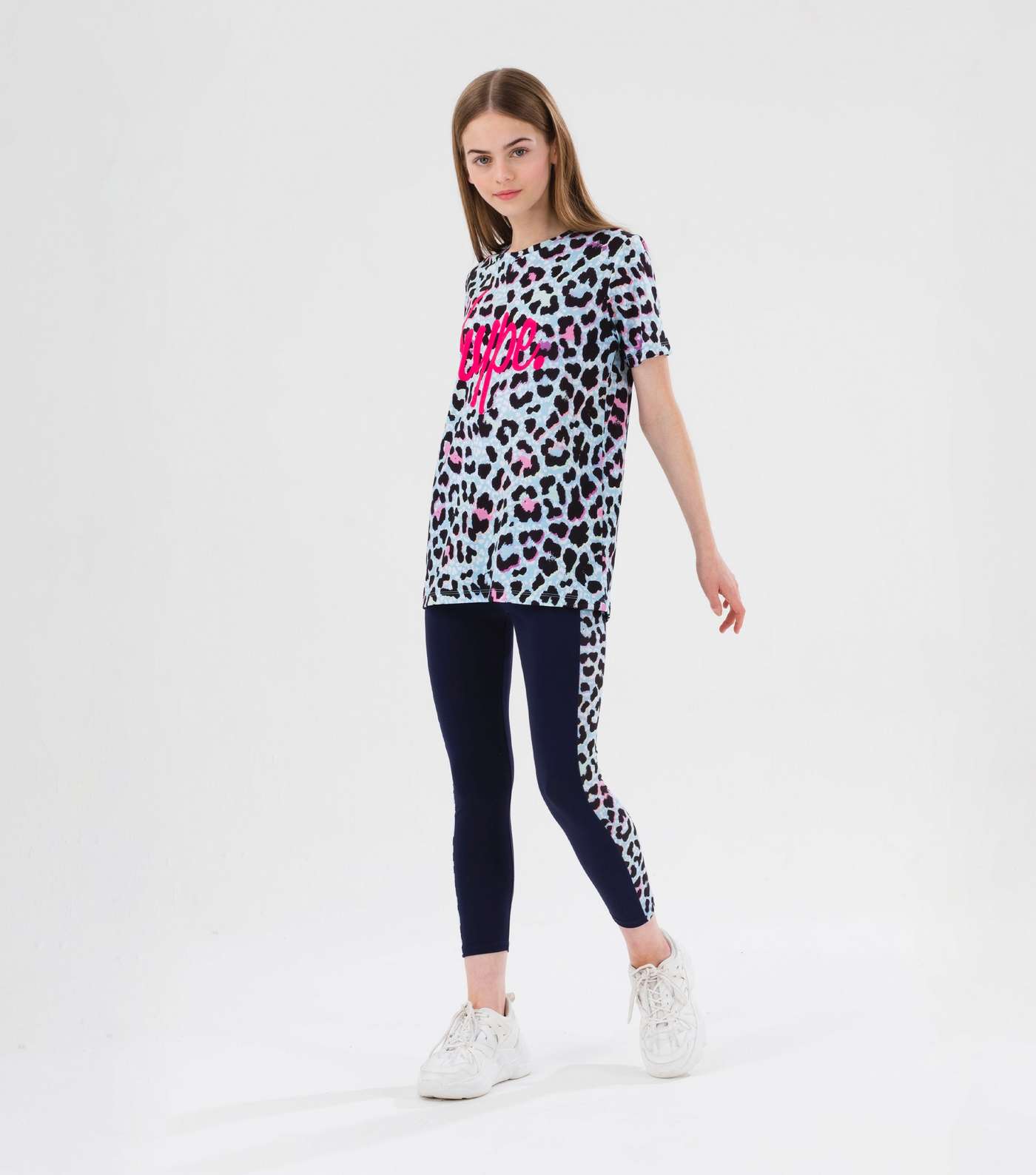 HYPE KIDS Blue Leopard Print Logo T-Shirt Image 2