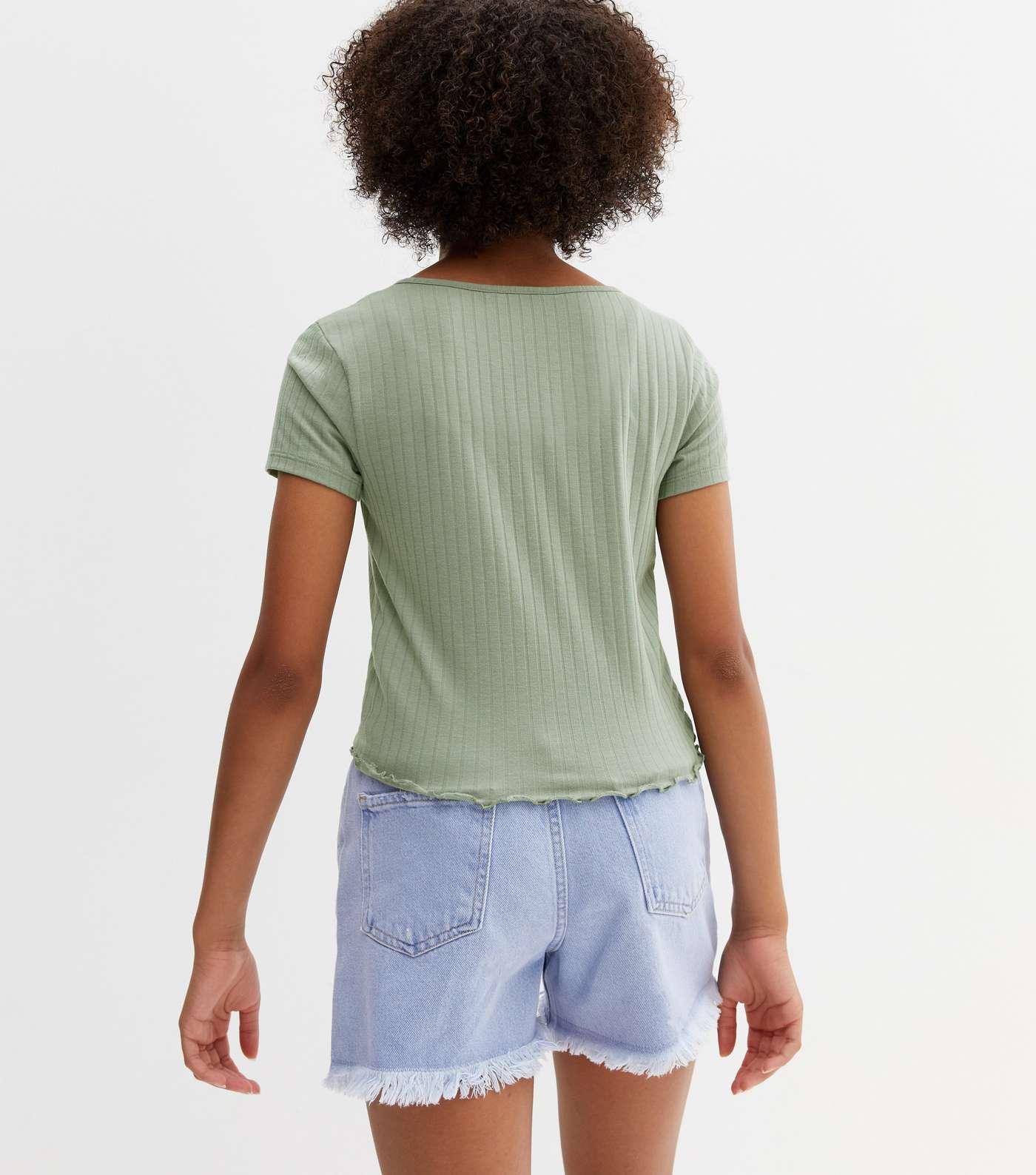 Girls Light Green Ribbed Ruched Frill Hem Top Image 4