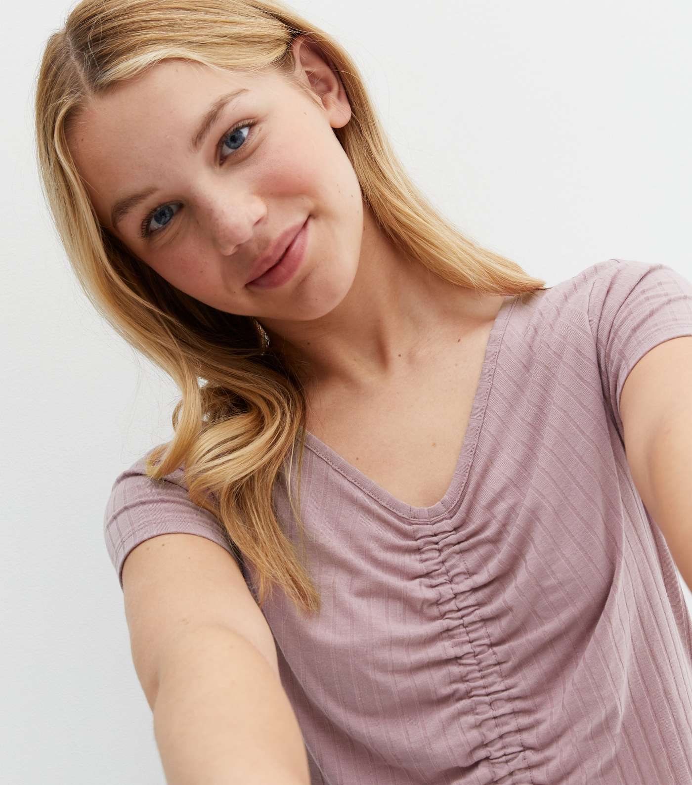 Girls Lilac Ribbed Ruched Frill Hem Top Image 3