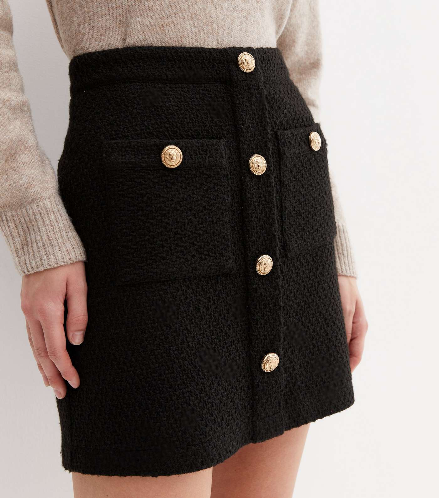 Black Bouclé Pocket Mini Skirt Image 3