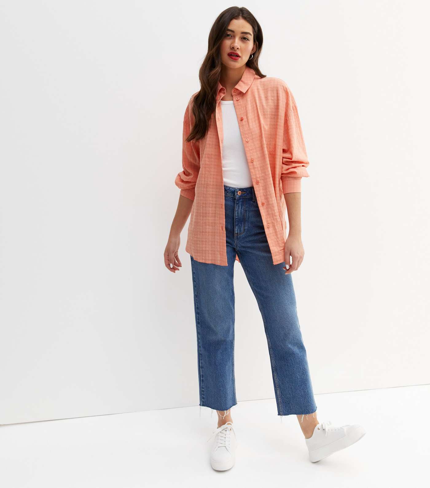 Coral Textured Long Sleeve Oversized Shirt Image 2