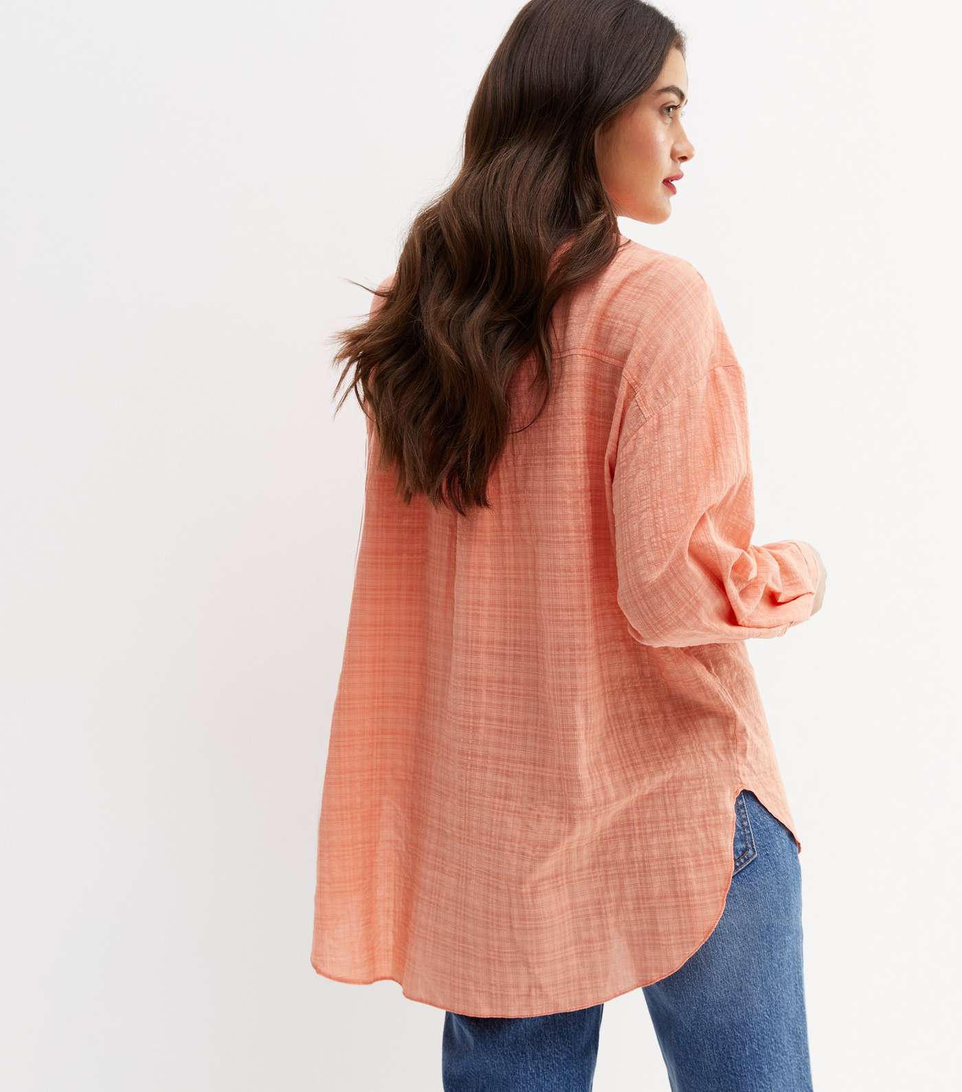 Coral Textured Long Sleeve Oversized Shirt Image 4