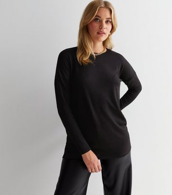 Tall Black Fine Knit Crew Neck Long 