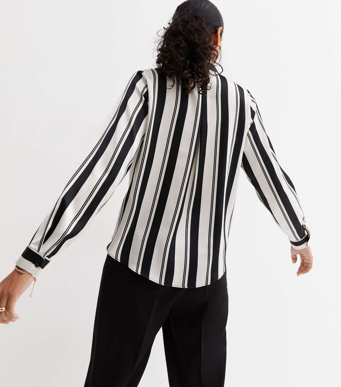 Off White Stripe Long Sleeve Wrap Top Image 4