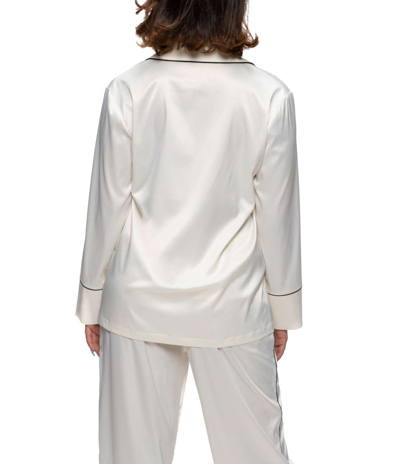 Dorina Off White Satin Piped Pyjama Top Image 3