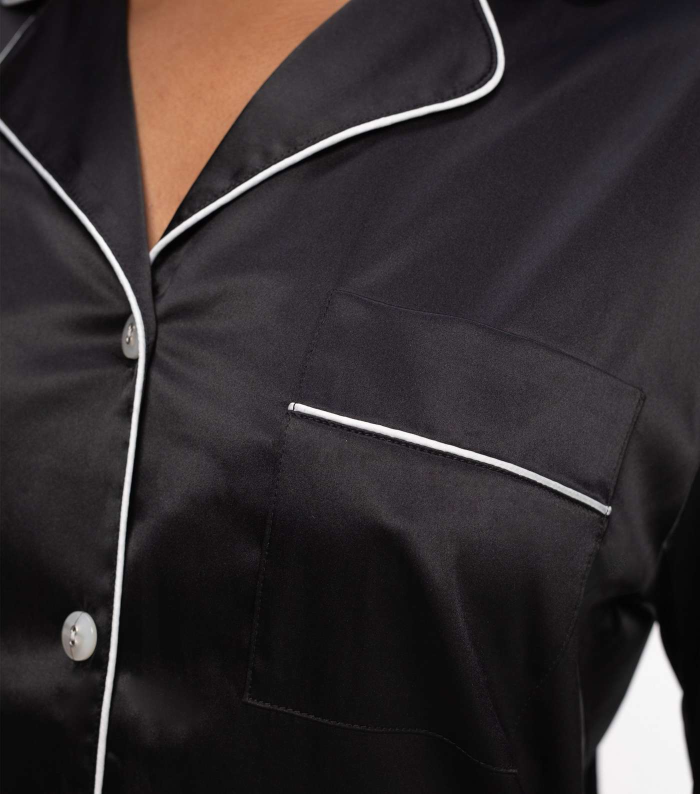 Dorina Black Satin Piped Pyjama Shirt Image 4
