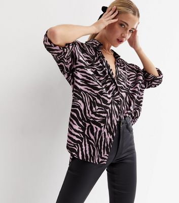 Purple Zebra Print Satin Oversized Shirt