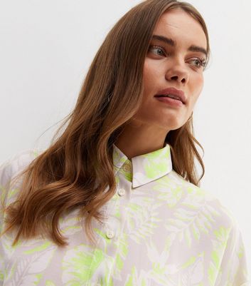 New Look Women's Plus Size White Tropical Print Oversized Shirt Curves - UK 18