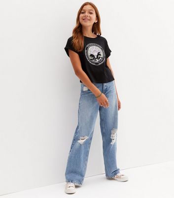 Girls Pale Blue Ripped High Waist Adalae Wide Leg Jeans | New Look