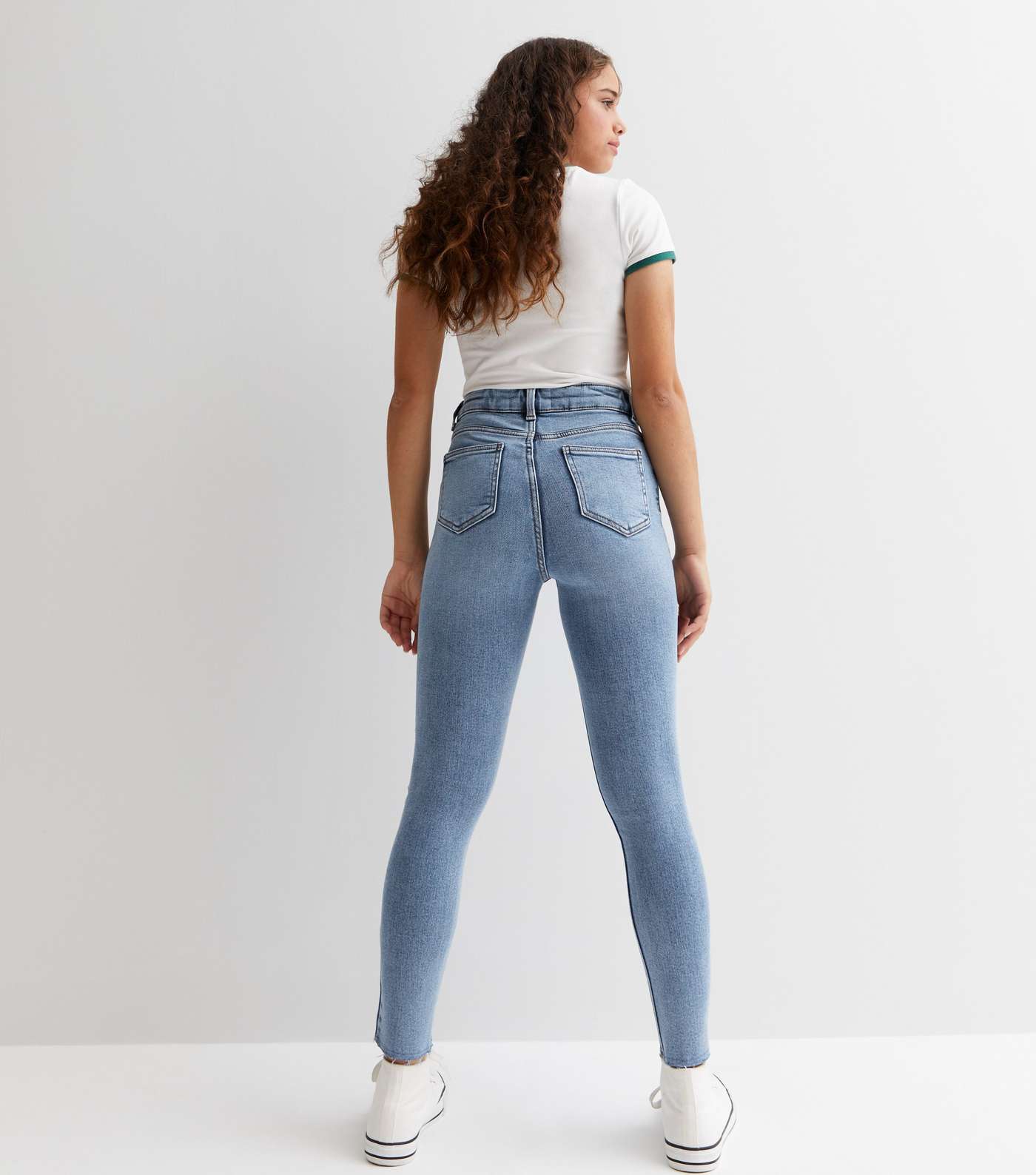 Girls Blue High Waist Hallie Super Skinny Jeans Image 4