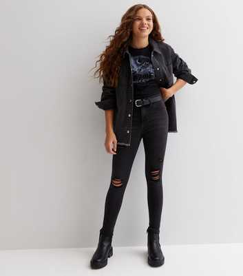 Girls Black Washed Extreme Ripped High Waist Hallie Super Skinny Jeans