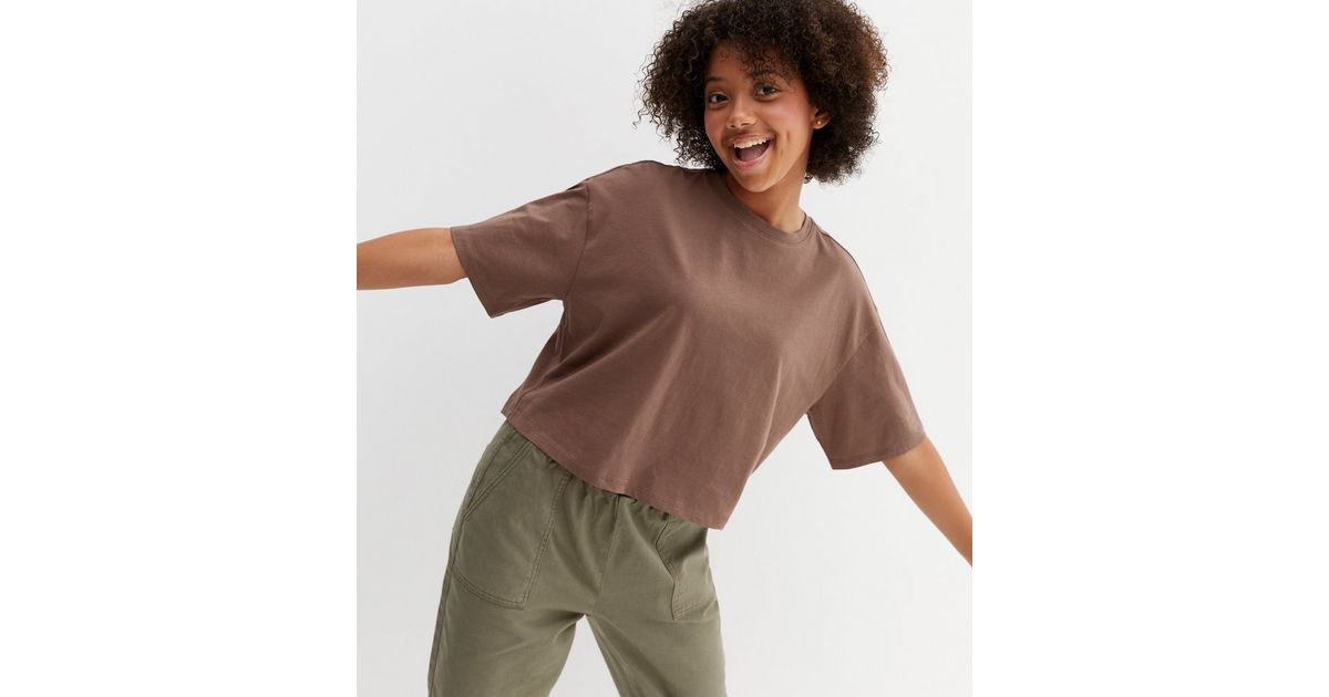 Girls Dark Brown Drop Shoulder Boxy T-Shirt | New Look