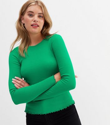 Tall Green Frill Long Sleeve T-Shirt | New Look