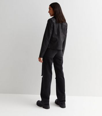 Tall Black Quilted Leather-Look Biker 