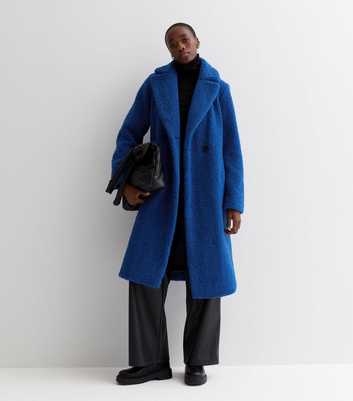 Tall Bright Blue Teddy Double Breasted Coat