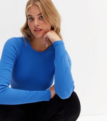 Tall Bright Blue Ribbed Crew Neck Long Sleeve Bodysuit